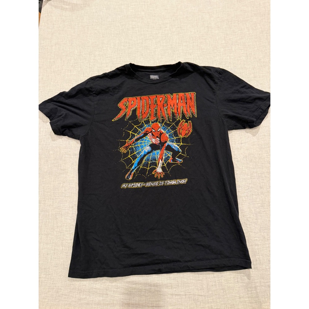 Marvel Spiderman Graphic T-Shirt Mens Large Black Spidey-Sense Is Tingling